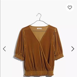 Madewell Velvet Smocked Crossover Top size M